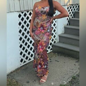 Purple and Pink Asymmetrical Strapless Bodycon Dress